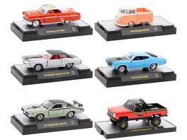 "Auto Meets" Set of 6 Cars IN DISPLAY CASES Release 77 Limited Edition 1/64 Diecast Model Cars by M2 Machines - Red, Orange, Gray, Blue, Green