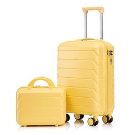 Ropilly - 2 Piece Luggage Set 20 Inch Carry On Suitcase 14 Inch Cosmetic Case - Yellow