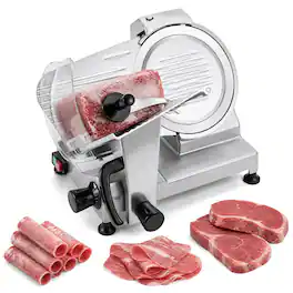 Costway - 350 RPM Deli Food Slicer with 0-0.47" Adjustable Thickness for Ham - Silver