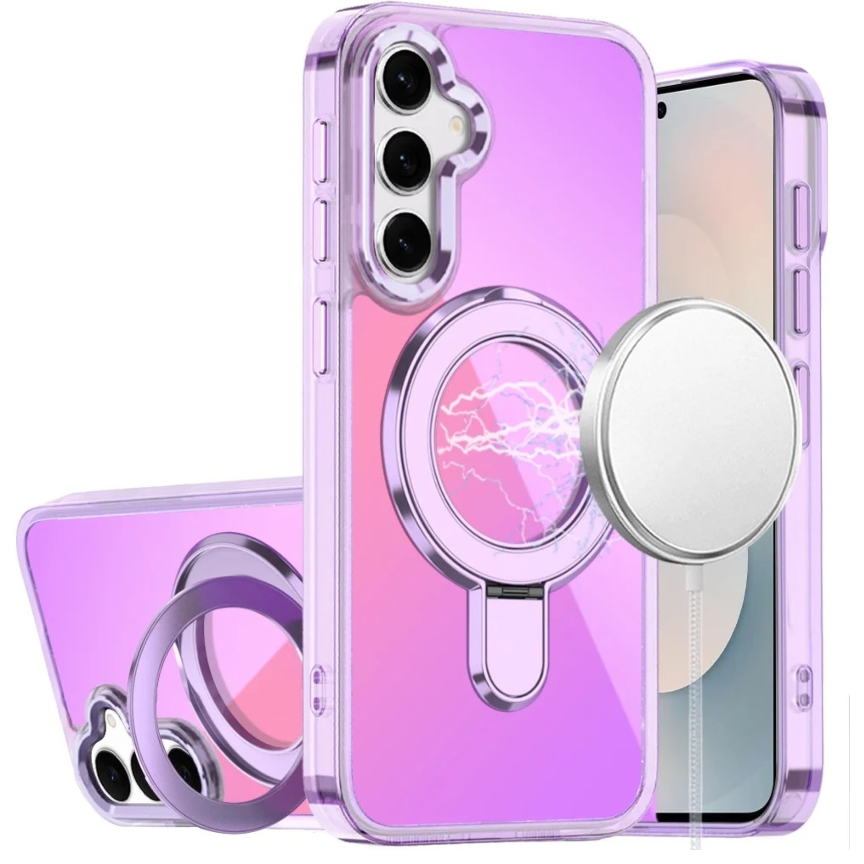 Kitcheniva - Radiant Chrome Magnetic Circle Stand Case With Tempered Glass For Samsung S26 6.3 Inch - Purple price history on PriceWatchPro