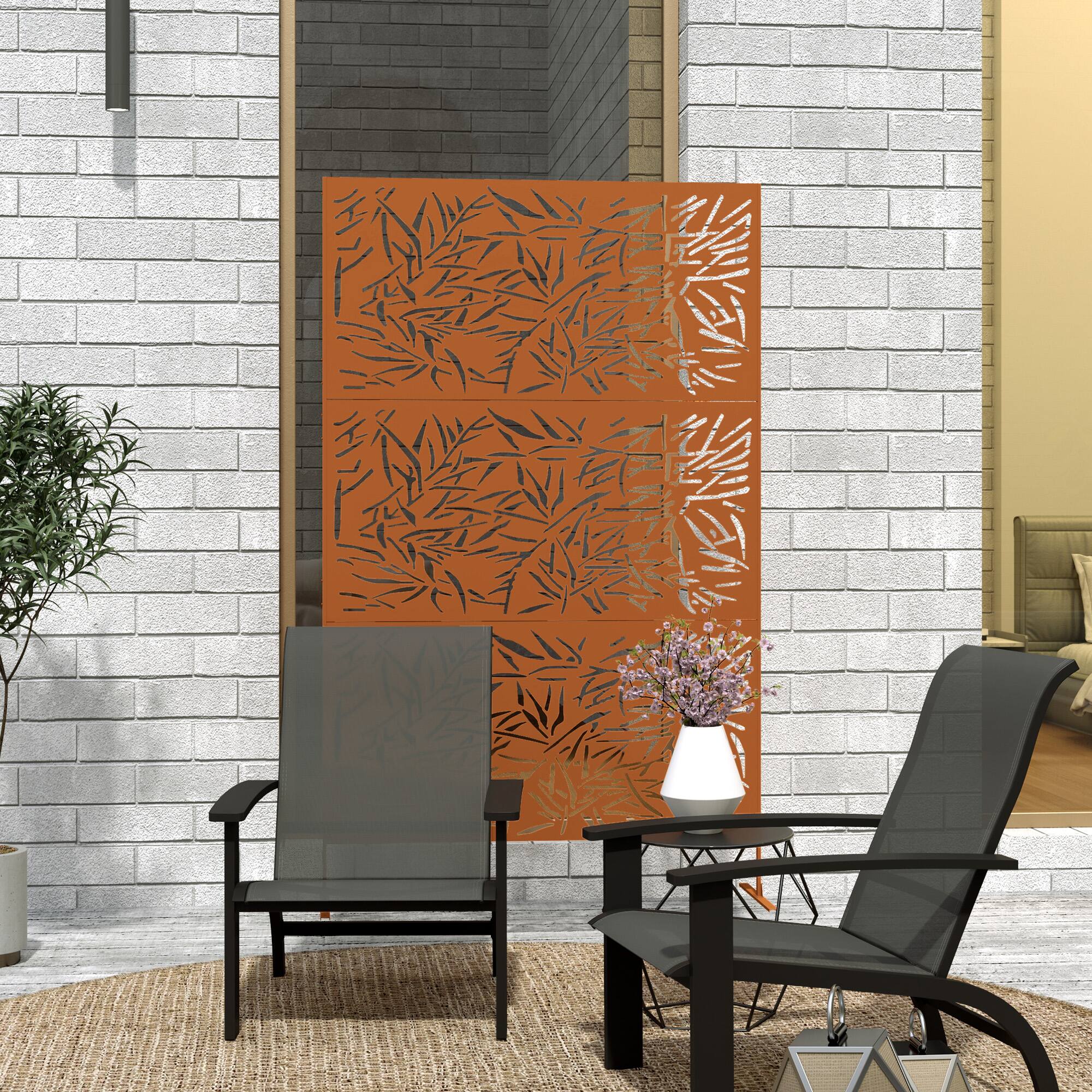 Alt View 7. Outsunny - Metal Outdoor Privacy Screen, 78" H x 48" W Decorative Privacy Fence Screen, Freestanding Outdoor Divider with Stand - Brown/Bamboo.