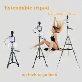MOSZAR LLC - 50" Vlogging Video Kit – Tripod, Microphone, Light, Phone Clip, Black, Extendable