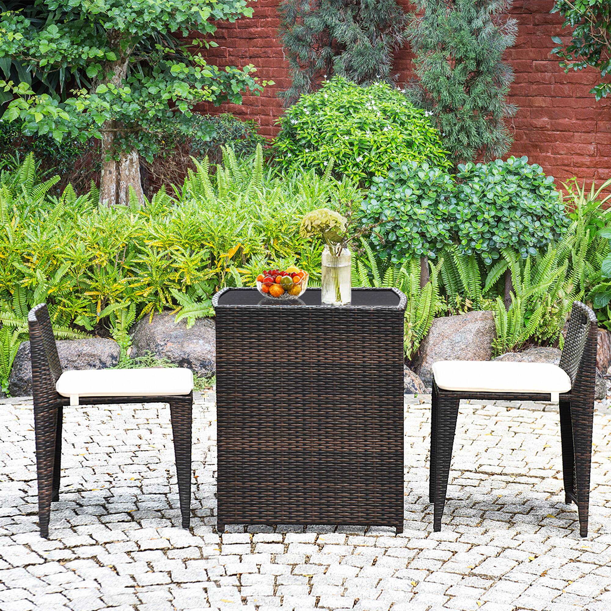 Alt View 3. Gymax - Gymax 3 PCS Cushioned Wicker Patio Furniture Set Seat Sofa Outdoor No Assembly Brown - as pic.