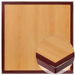 Emma + Oliver - 36" Square 2-Tone High-Gloss Resin Table Top with 2" Thick Drop-Lip - Cherry/Mahogany