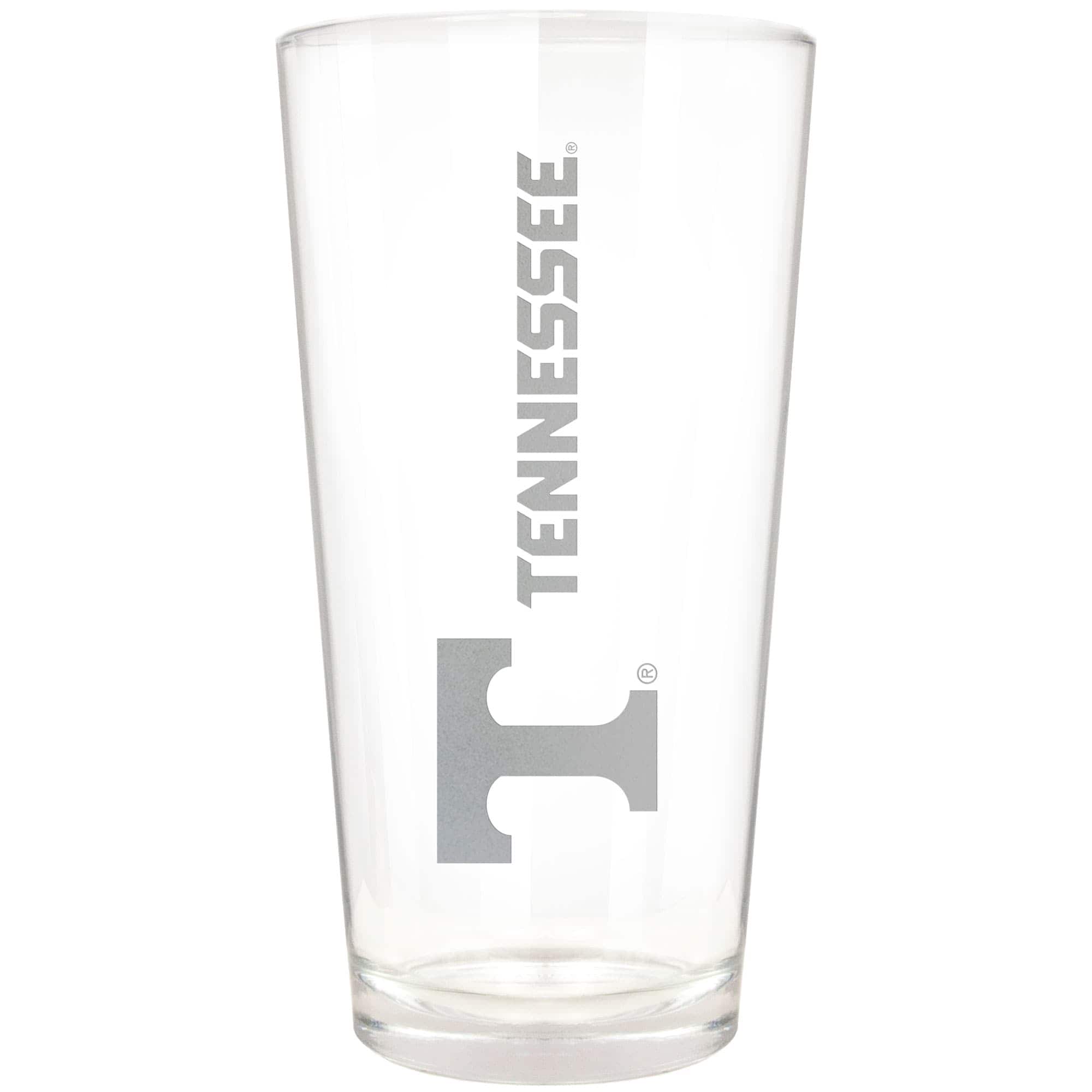 Front. Great American Products - Tennessee Volunteers Etched 16oz. Vertical Rally Cry Pint Glass - Multicolor.