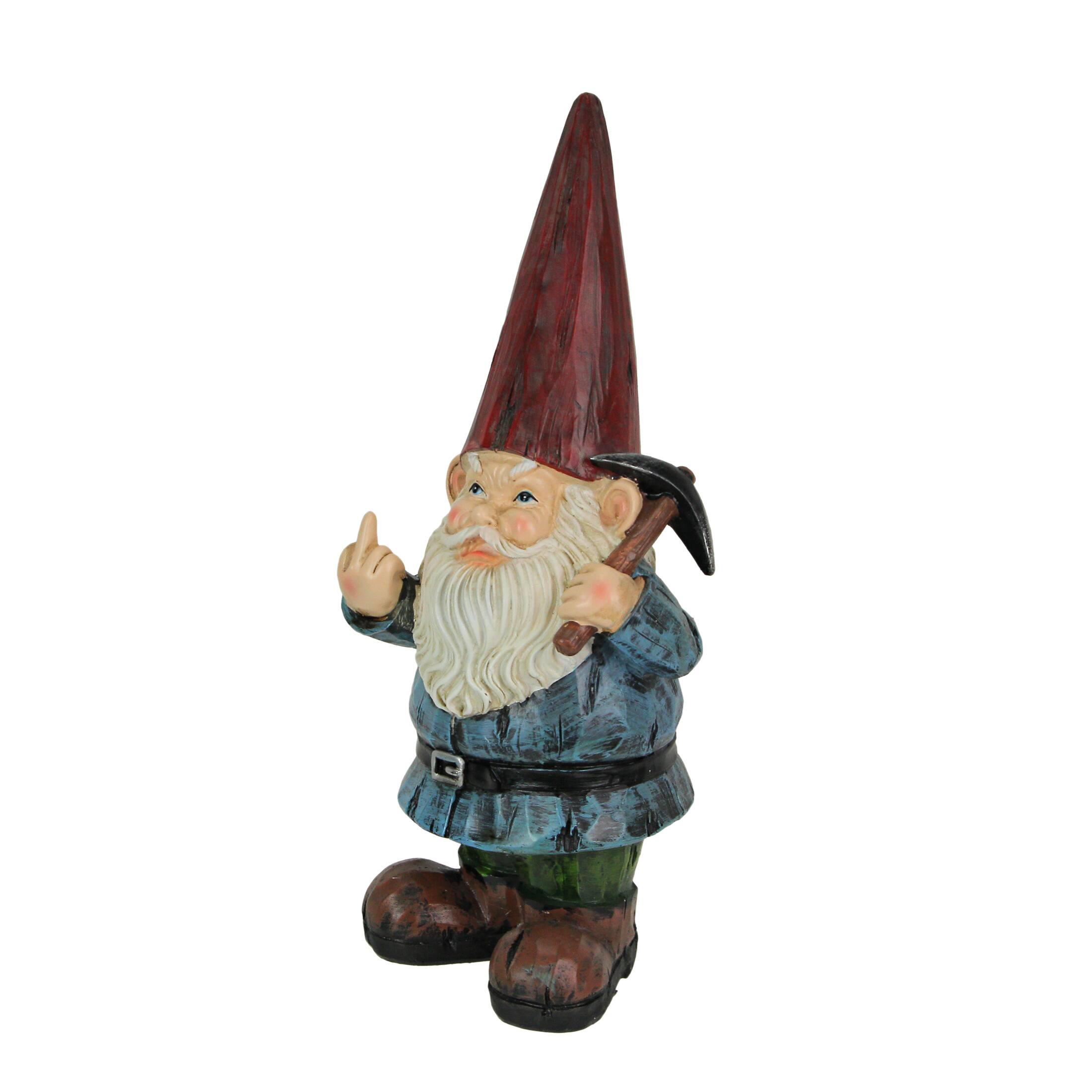 Alt View 1. Zeckos - 12 Inch Tall Grumpy Gnome Flipping The Bird Garden Sculpture Outdoor Statue - Multicolored.