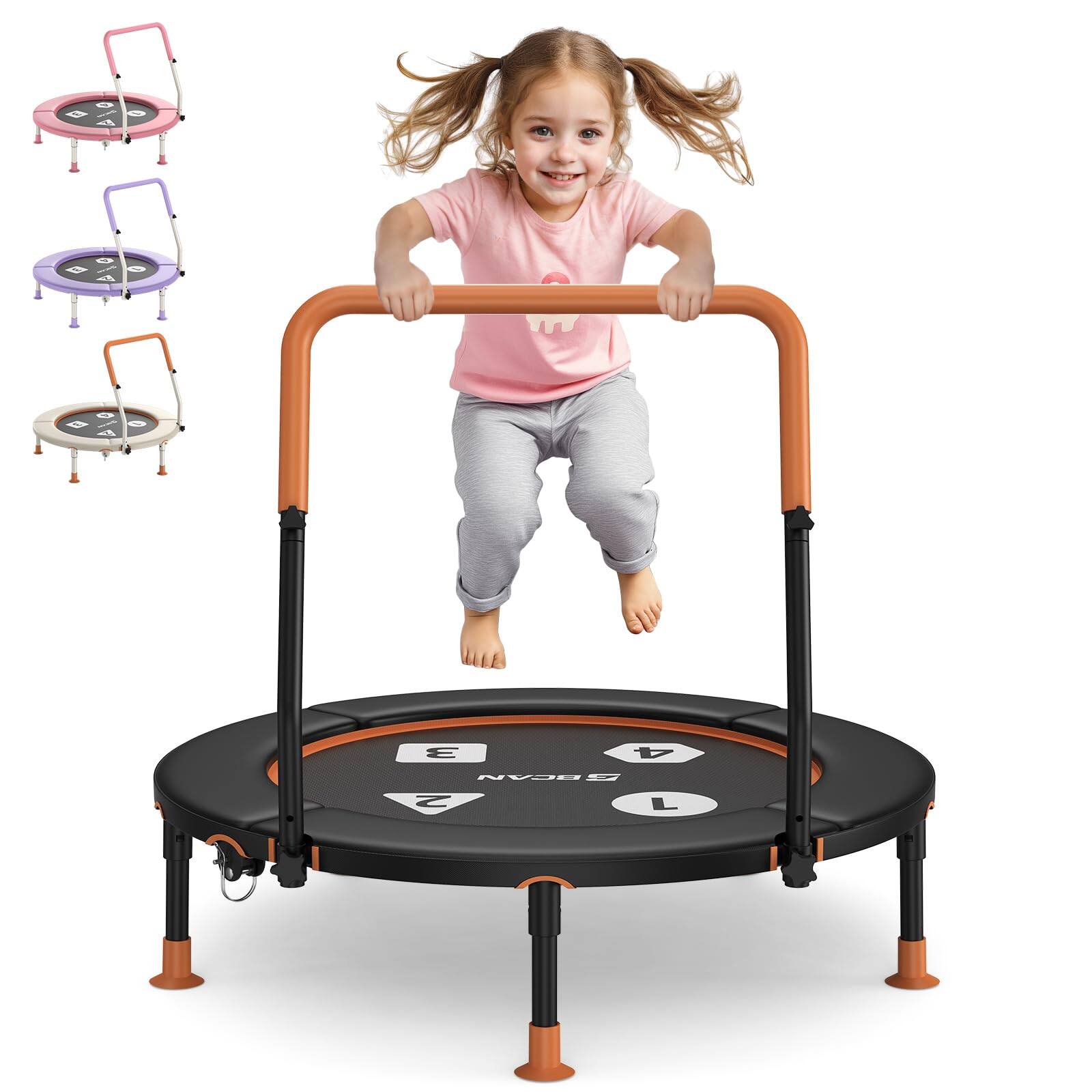 FED Fitness - 36'' Toddler Trampoline, ASTM Certified-Foldable Mini Trampolines for Kids Ages 1-6, Adjustable Handle - Black