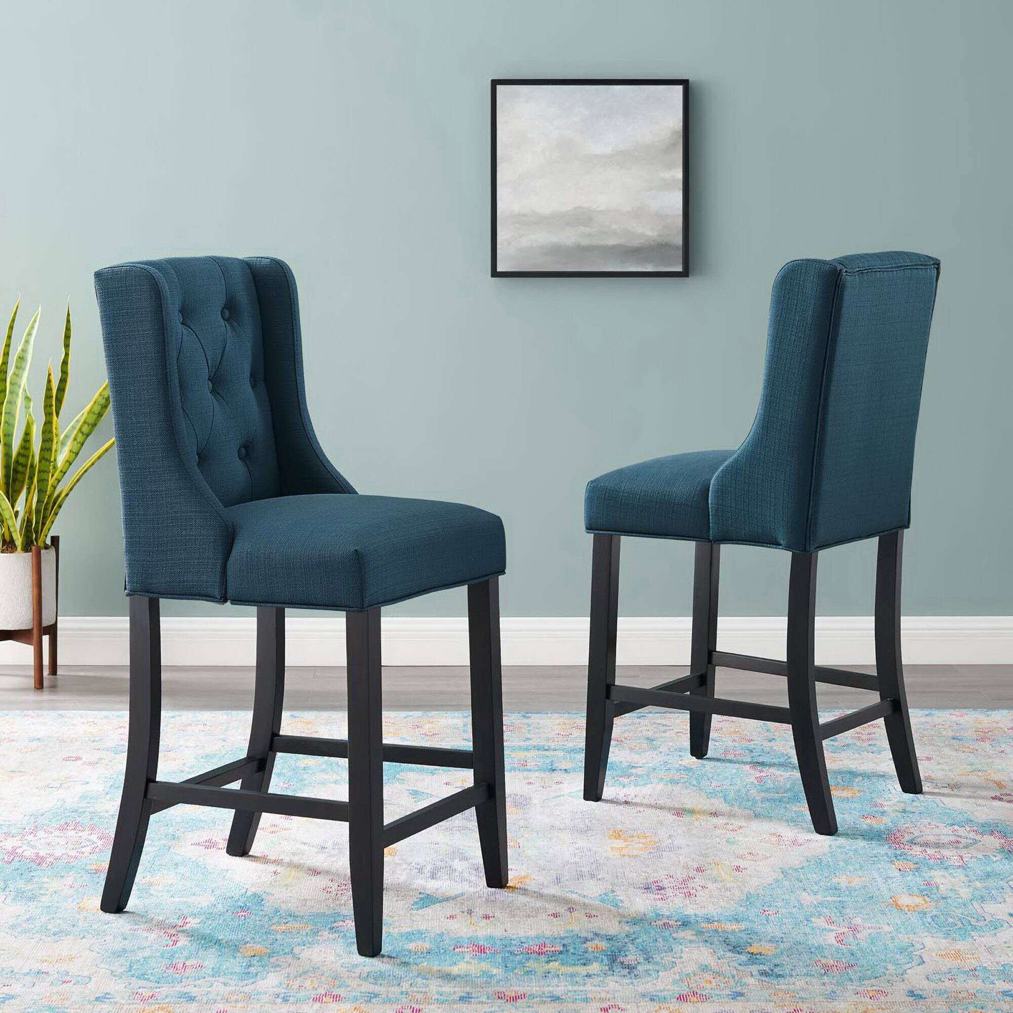 Front. Modway - Baronet Upholstered Fabric Counter Bar Stool Set of 2 by Modway - Azure.