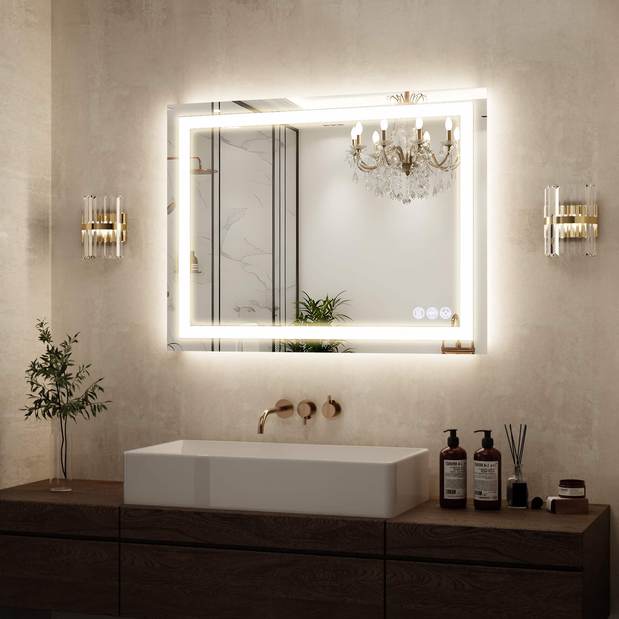 Easly - 30 in. W x 40 in. H LED Light Anti-Fog Rectangular Modern Frameless Wall Mirror Vanity Mirror