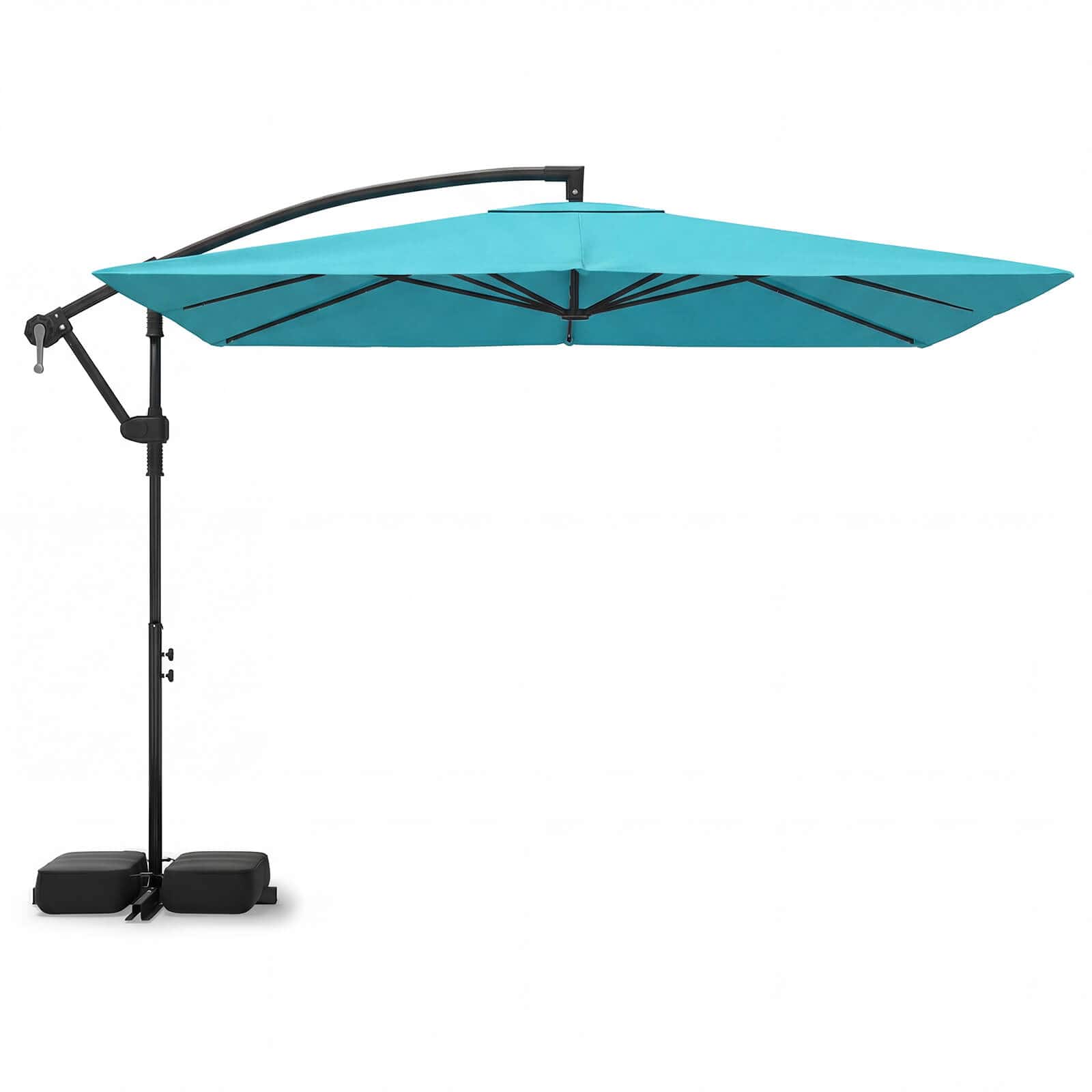 Costway - 8 x 8 FT Solar LED Offset Cantilever Patio Umbrella with 360° Rotation, Crank - Turquoise