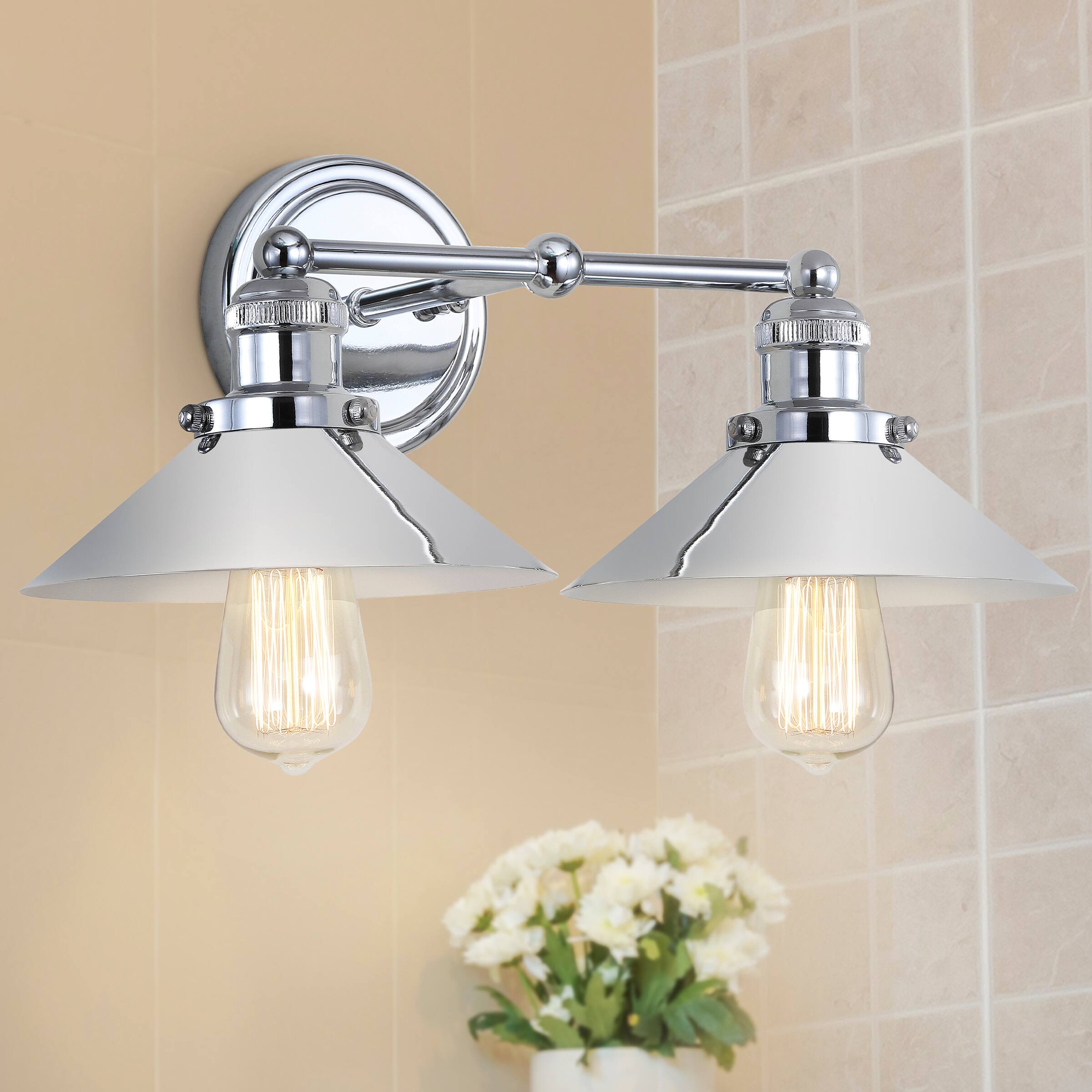 Alt View 1. Jonathan Y - July 17.5" 2-Light Industrial Farmhouse Metal Vanity Light, Chrome - Chrome.