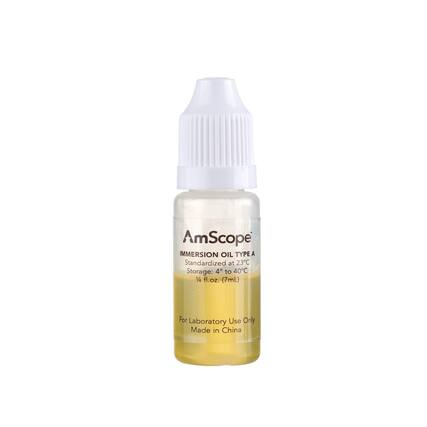 AmScope
IMMERSION OIL TYPE A
Standardized at 23°C
Storage: 4°C to 40°C
1/4 fl.oz. (7mL)
For Laboratory Use Only
Made in China