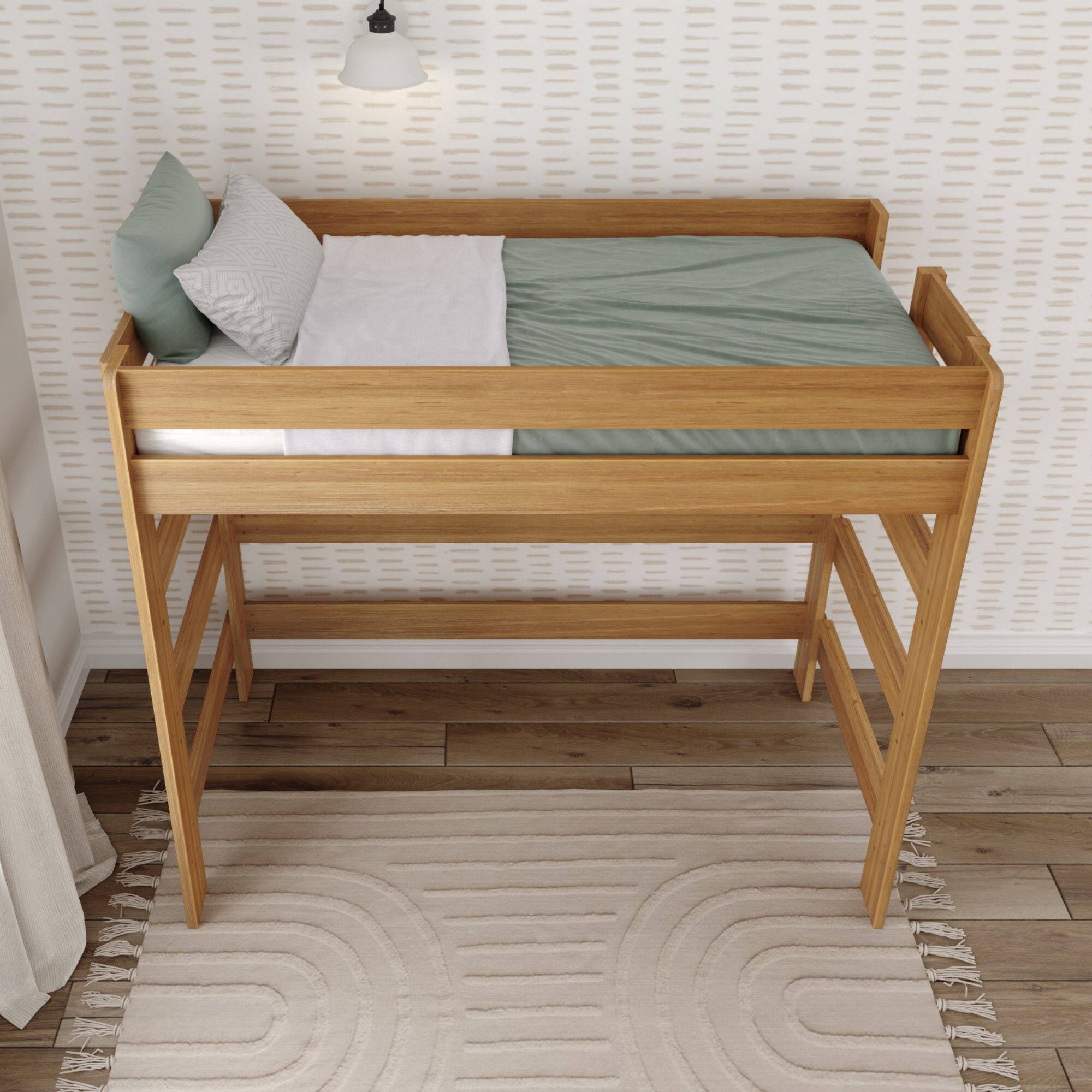 Alt View 4. Plank+Beam - Farmhouse High Loft Bed, Pecan - Pecan Dip.