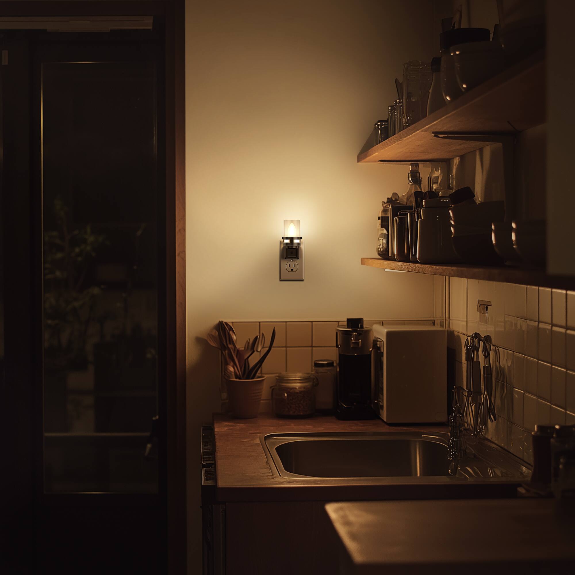 Alt View 3. Jandcase - JANDCASE 2-Pack 0.6W  Plug-in Night Light, 3000K Warm Glow with C7 LED Filament Candle, Black Wood Grain Series - Black.