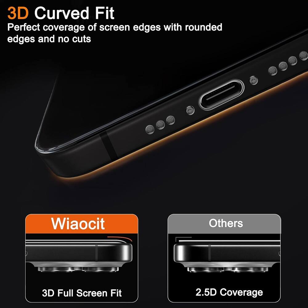 3D Curved Fit  
Perfect coverage of screen edges with rounded edges and no cuts  

Wiaocit  
3D Full Screen Fit  

Others  
2.5D Coverage