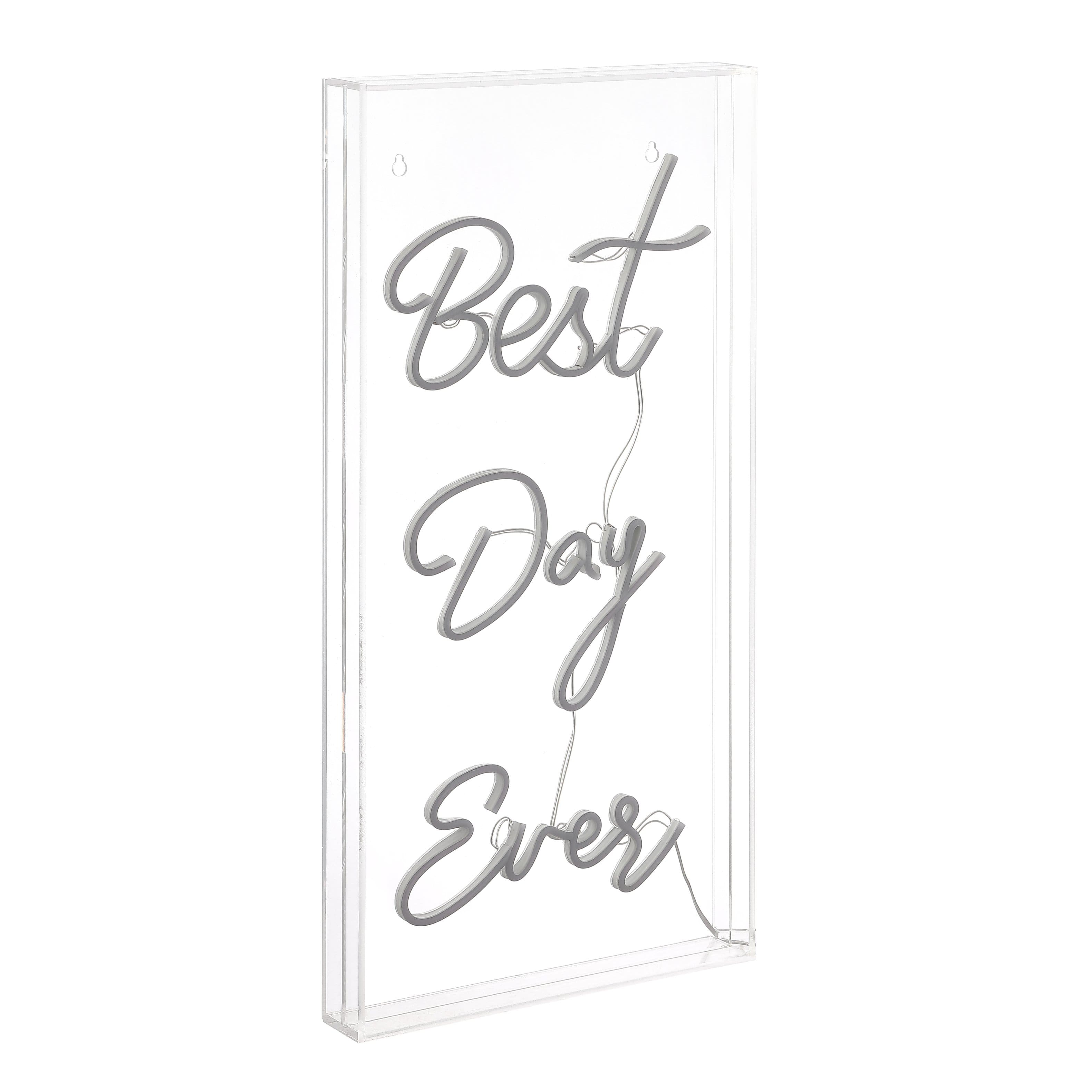 Jonathan Y - Best Day Ever 11.75" X 23.63" Contemporary Glam Acrylic Box USB Operated LED Neon Light - White