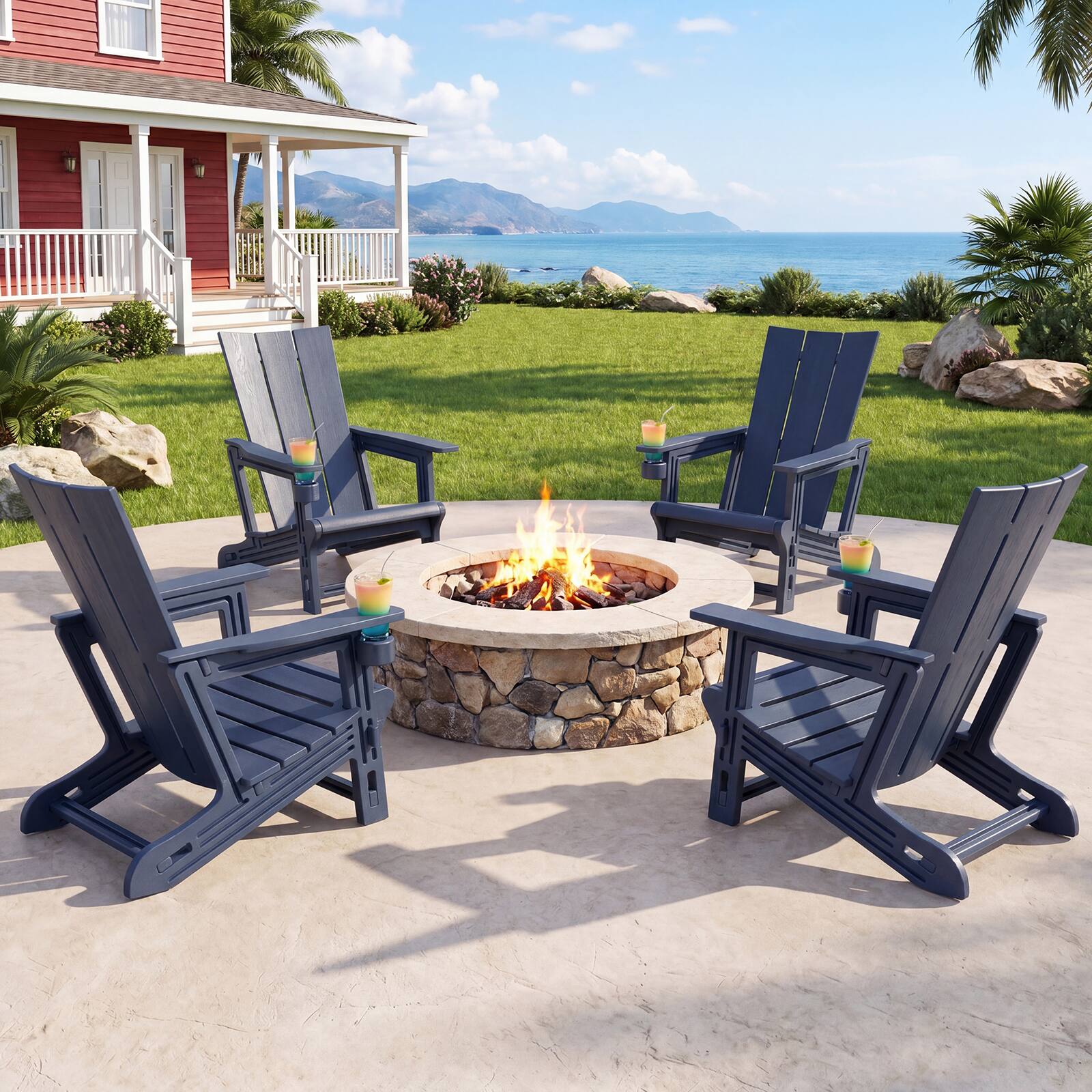 Alt View 1. Gymax - Gymax 4PCS Adirondack Chair w/Cup Holder All-Weather HDPE Plastic Outdoor Patio Chair - Blue.