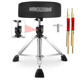 5 CORE - Drum Throne 4" Thick Padded Guitar Stool 400Lb Capacity Drummer Chair Swivel Adjustable - Black