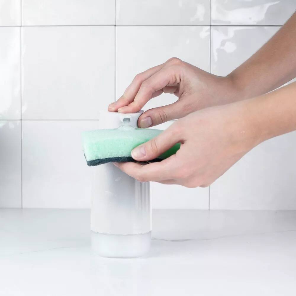 Alt View 2. OU - OU 17oz Dish Soap Dispenser, Kitchen & Bathroom Soap Dispenser, Hand Pump Compatible with Gel Soaps - White - White.