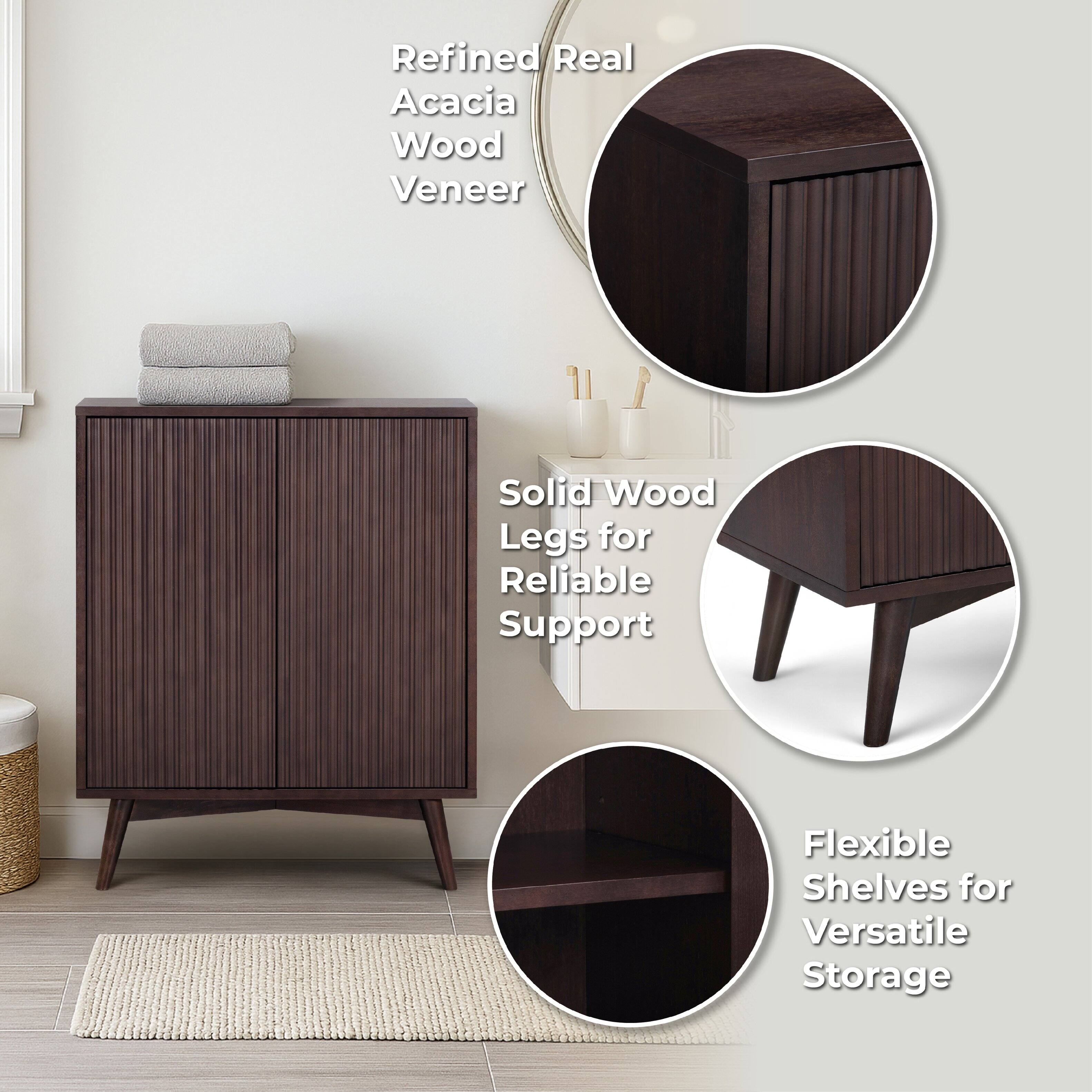 Refined Real Acacia Wood Veneer  
Solid Wood Legs for Reliable Support  
Flexible Shelves for Versatile Storage