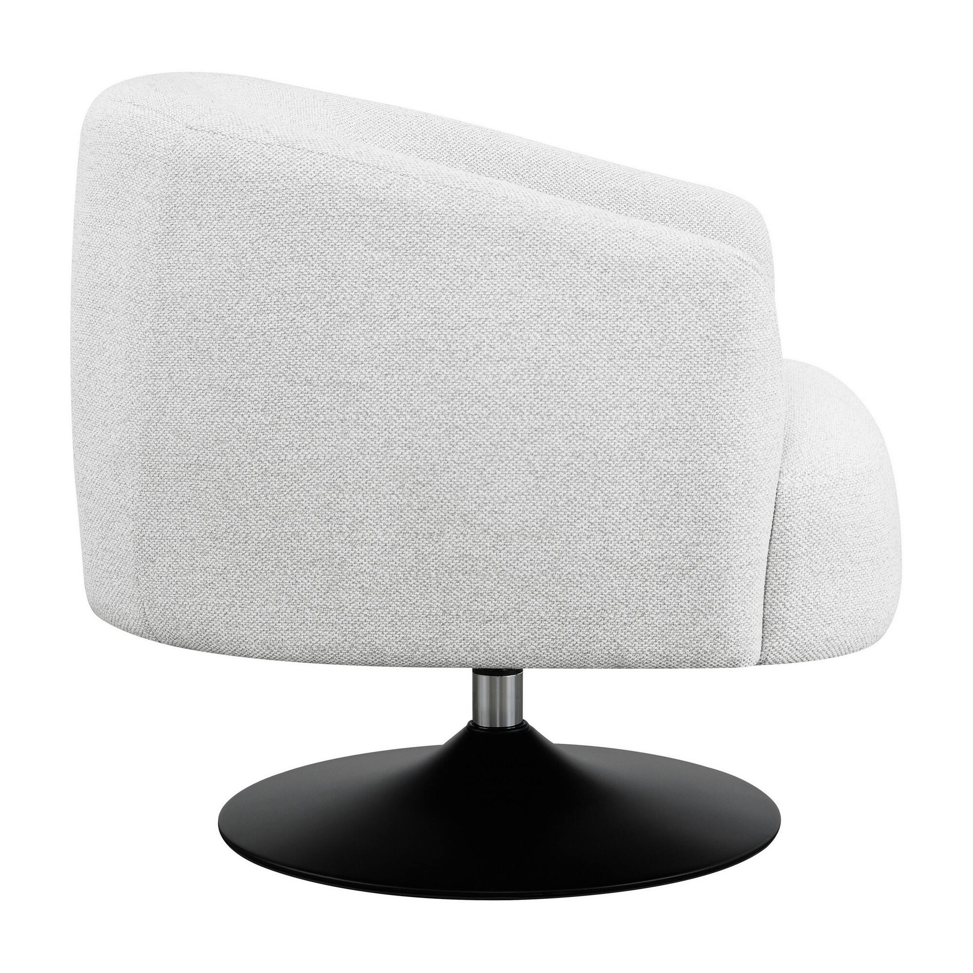 Left. Manhattan Lane - 32 Inch Barrel Foam Accent Chair, Swivel Pedestal Base Boucle Fabric - Beige, Black.