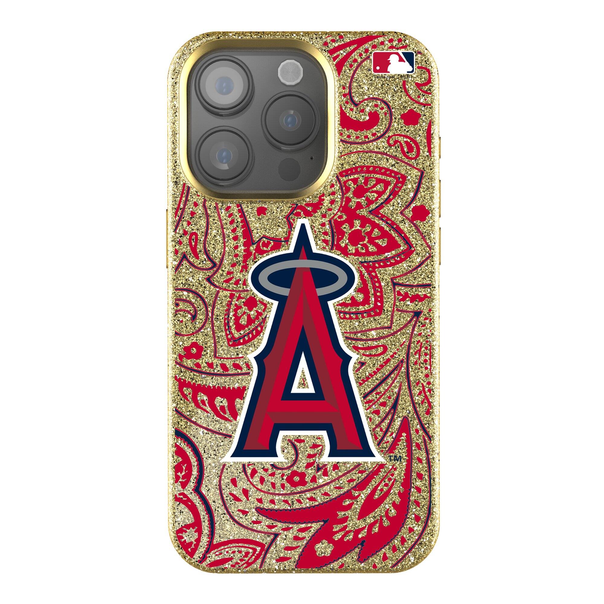 Front. Keyscaper - Los Angeles Angels Paisley Bling iPhone Case - 14 Pro - Gold.