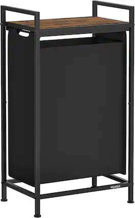 Front. Songmics Home - Laundry Hamper with Removable Bag – 12.4 Gallon Laundry Sorter with Shelf Ink Black & Rustic Brown - Black.