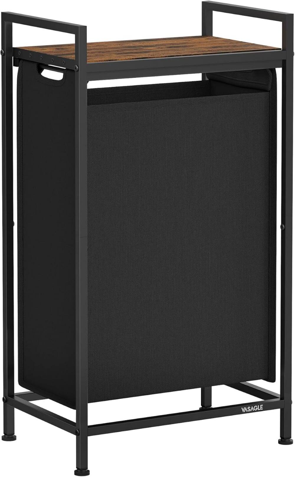 Front. Songmics Home - Laundry Hamper with Removable Bag – 12.4 Gallon Laundry Sorter with Shelf Ink Black & Rustic Brown - Black.