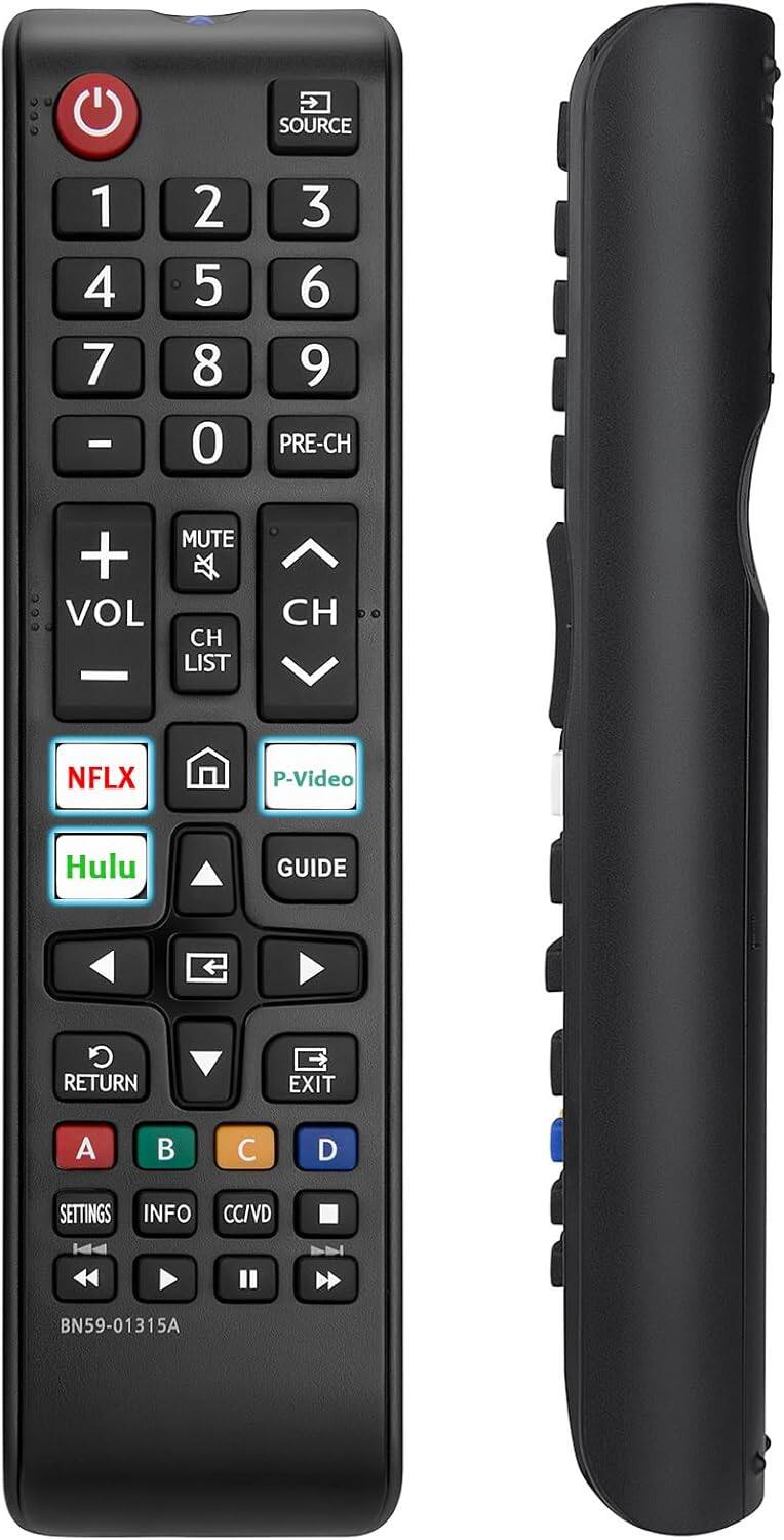 SOURCE 1 2 3 4 5 6 7 8 9 0 PRE-CH MUTE + VOL CH LIST CH NFLX P-Video Hulu GUIDE RETURN EXIT A B C D SETTINGS INFO CC/VD BN59-01315A