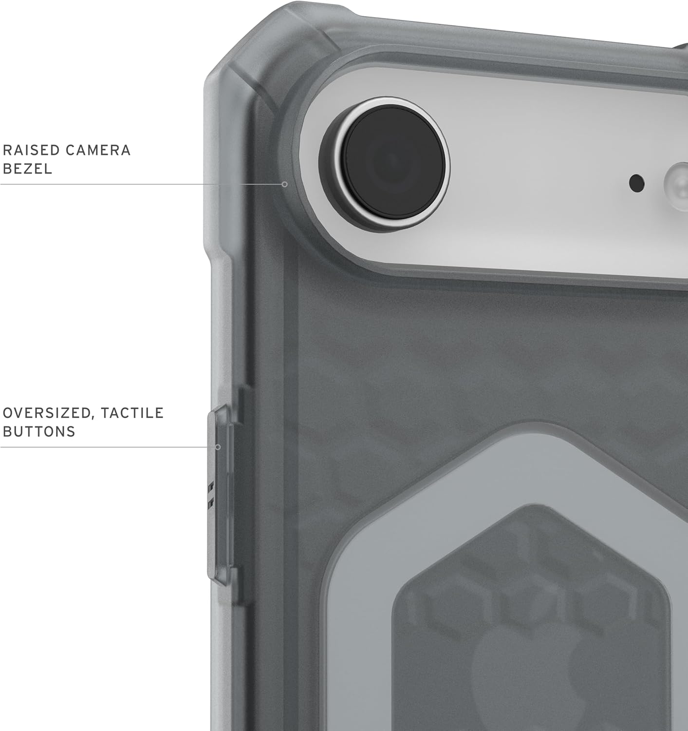 RAISED CAMERA BEZEL  
OVERSIZED, TACTILE BUTTONS