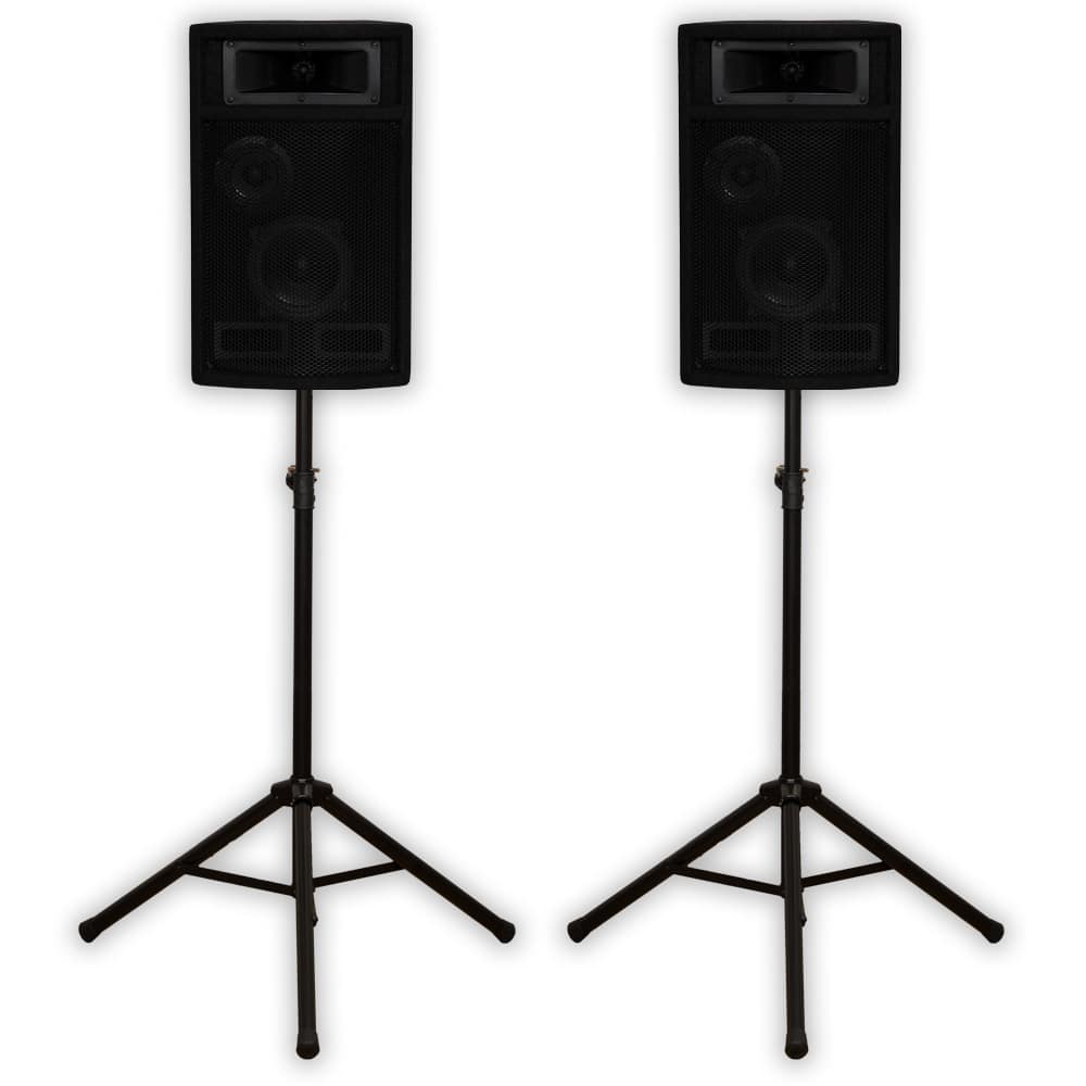 Acoustic Audio by Goldwood - PA-500X Passive 800 Watt 3-Way Speaker Pair DJ PA Speakers and Stands - Black
