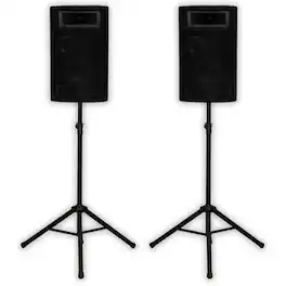 Acoustic Audio by Goldwood - PA-500X Passive 800 Watt 3-Way Speaker Pair DJ PA Speakers and Stands - Black