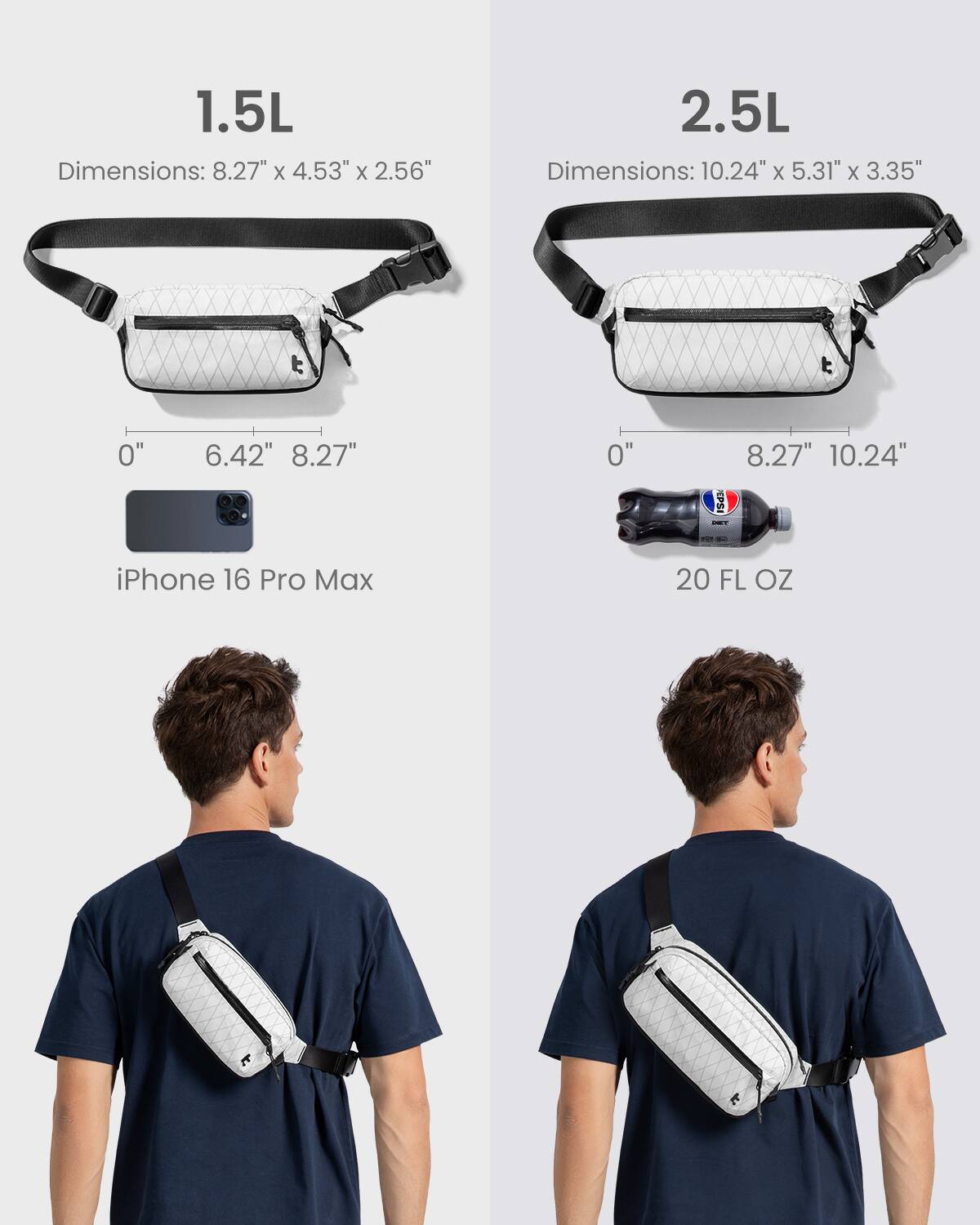 1.5L Dimensions: 8.27" x 4.53" x 2.56"
2.5L Dimensions: 10.24" x 5.31" x 3.35"