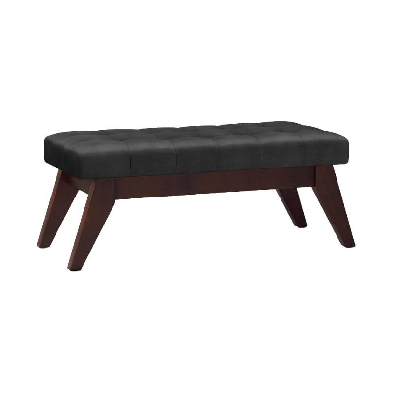 Front. Lumina Wise - Distressed Black Leather Tufted Ottoman Bench - Black.
