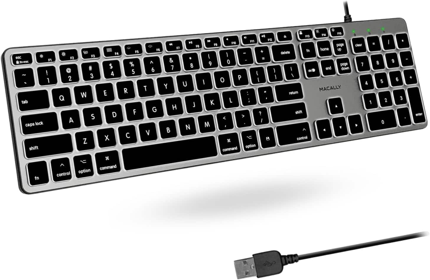 Macally - Backlit Wired Keyboard for Mac | Compatible Apple Keyboard with Numeric Keypad - Space Gray