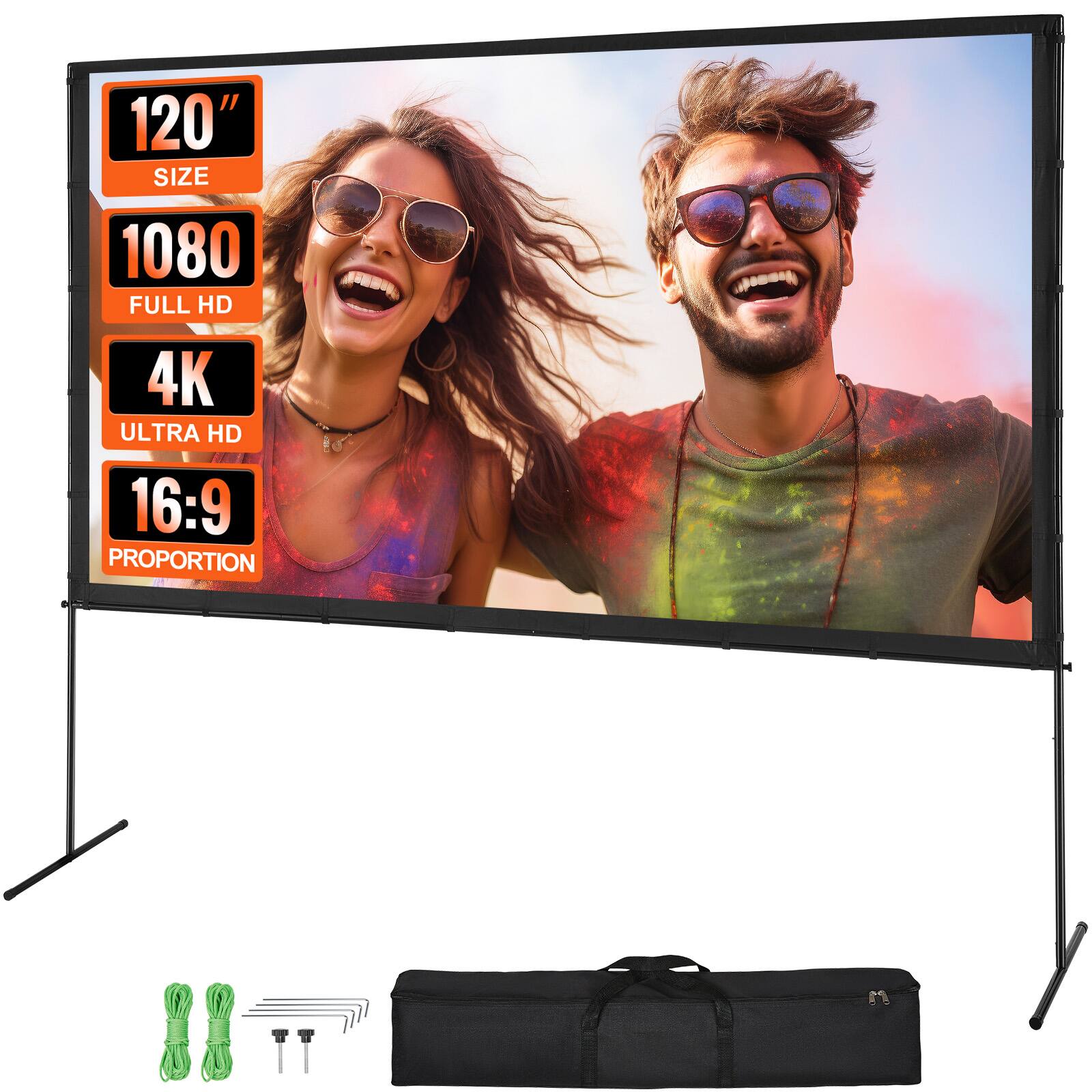 120" SIZE, 1080 FULL HD, 4K ULTRA HD, 16:9 PROPORTION