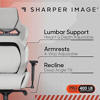 SHARPER IMAGE Lumbar Support Height & Depth Adjustable Armrests 4-Way Adjustable Recline Deep Angle Tilt PRO 400 LB CORE WEIGHT CAPACITY