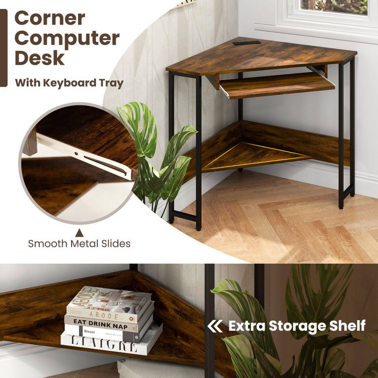 Corner Computer Desk  
With Keyboard Tray  

Smooth Metal Slides  

Extra Storage Shelf