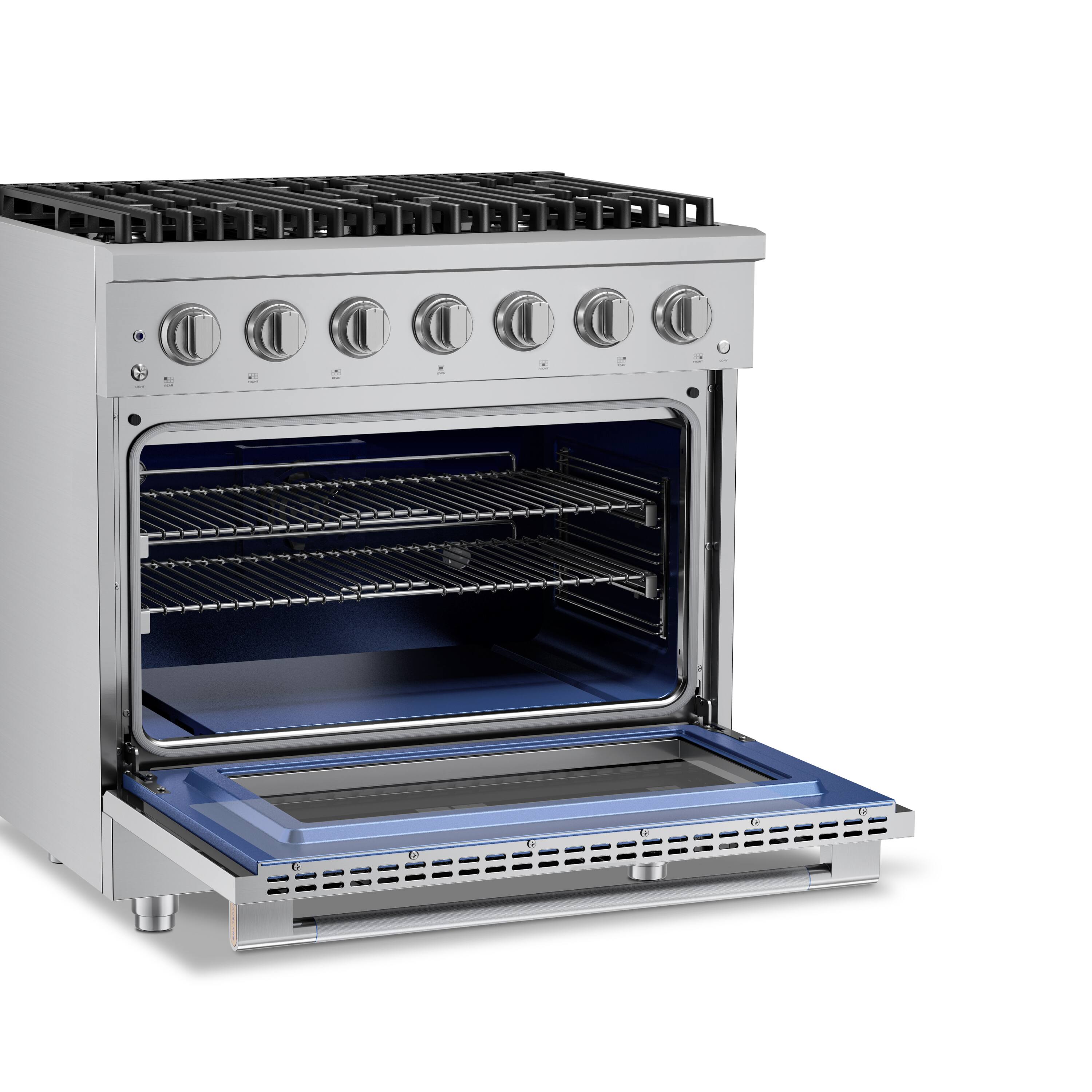 Alt View 3. Hauslane - HausPro 36 in. 6 Burners (20,000 BTU) Freestanding Dual Fuel Range in Stainless Steel with Convection Oven Silver - Stainless Steel.