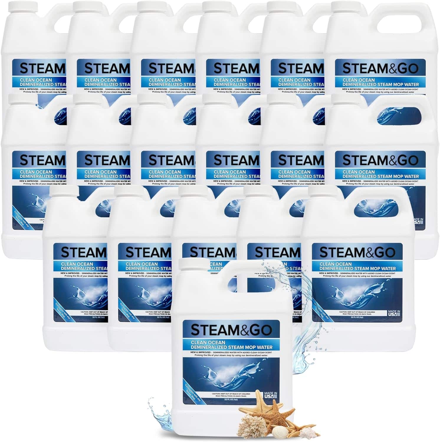 Steam & Go - Clean Ocean Demineralized Water for Steam Mops 32oz 18 Pack