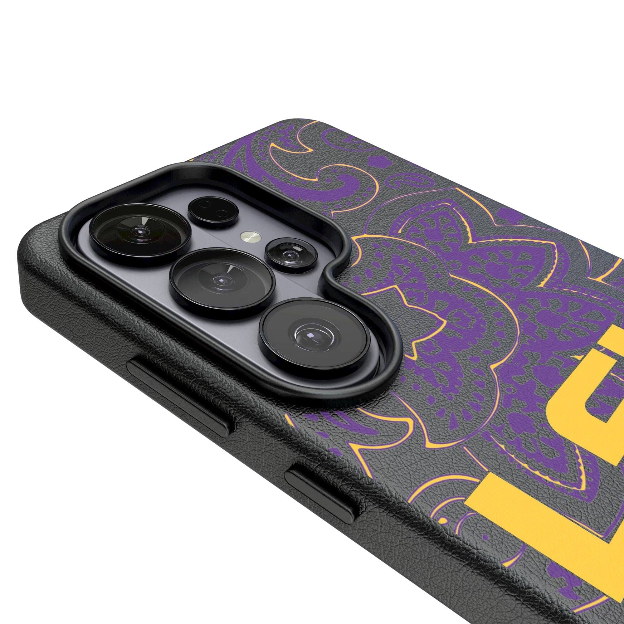 Alt View 2. Keyscaper - LSU Tigers Paisley Galaxy Magnetic Bump Case - S25 Ultra - Black.