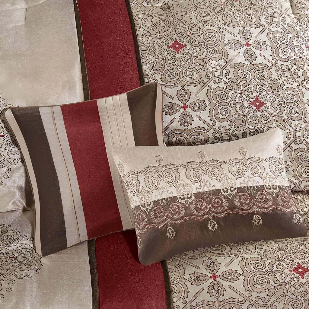 Alt View 2. Gracie Mills - Gracie Mills Kurtis 7-Piece Red Jacquard Comforter Set with Designer Throw Pillows - Red.