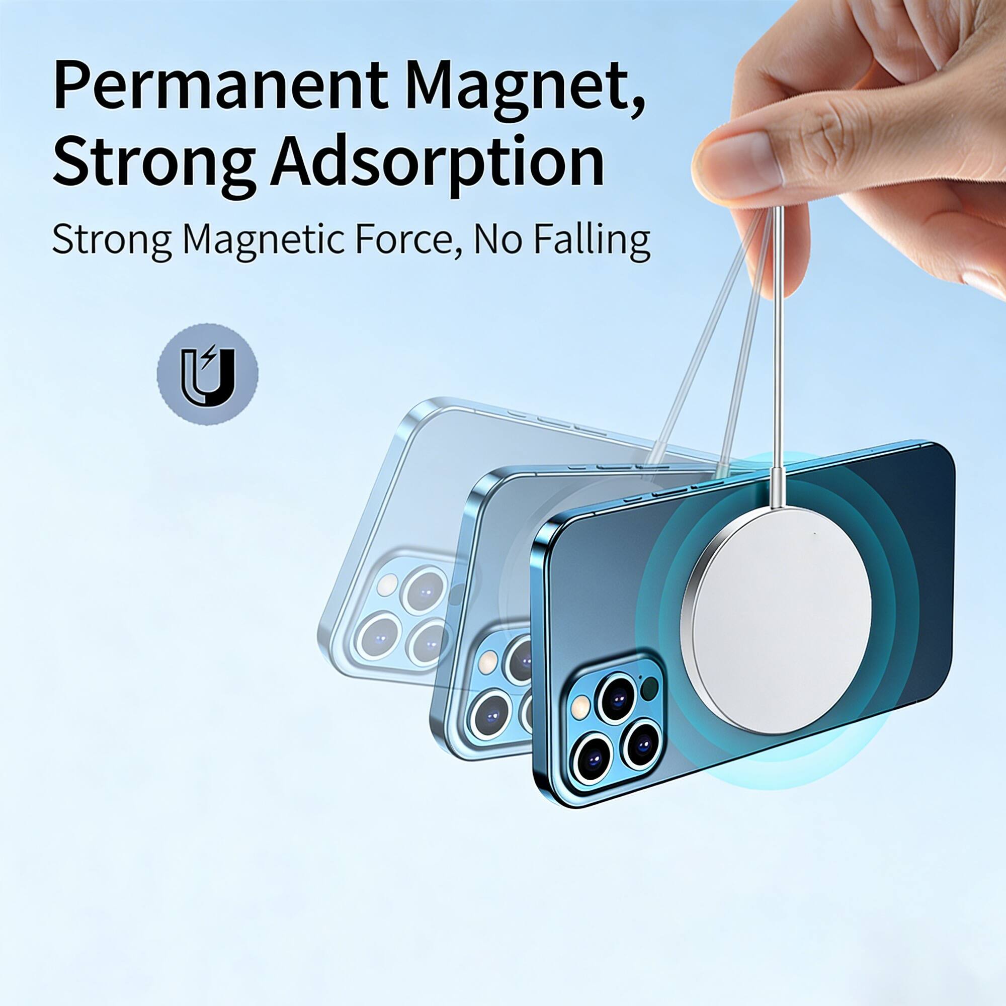 Permanent Magnet, Strong Adsorption  
Strong Magnetic Force, No Falling