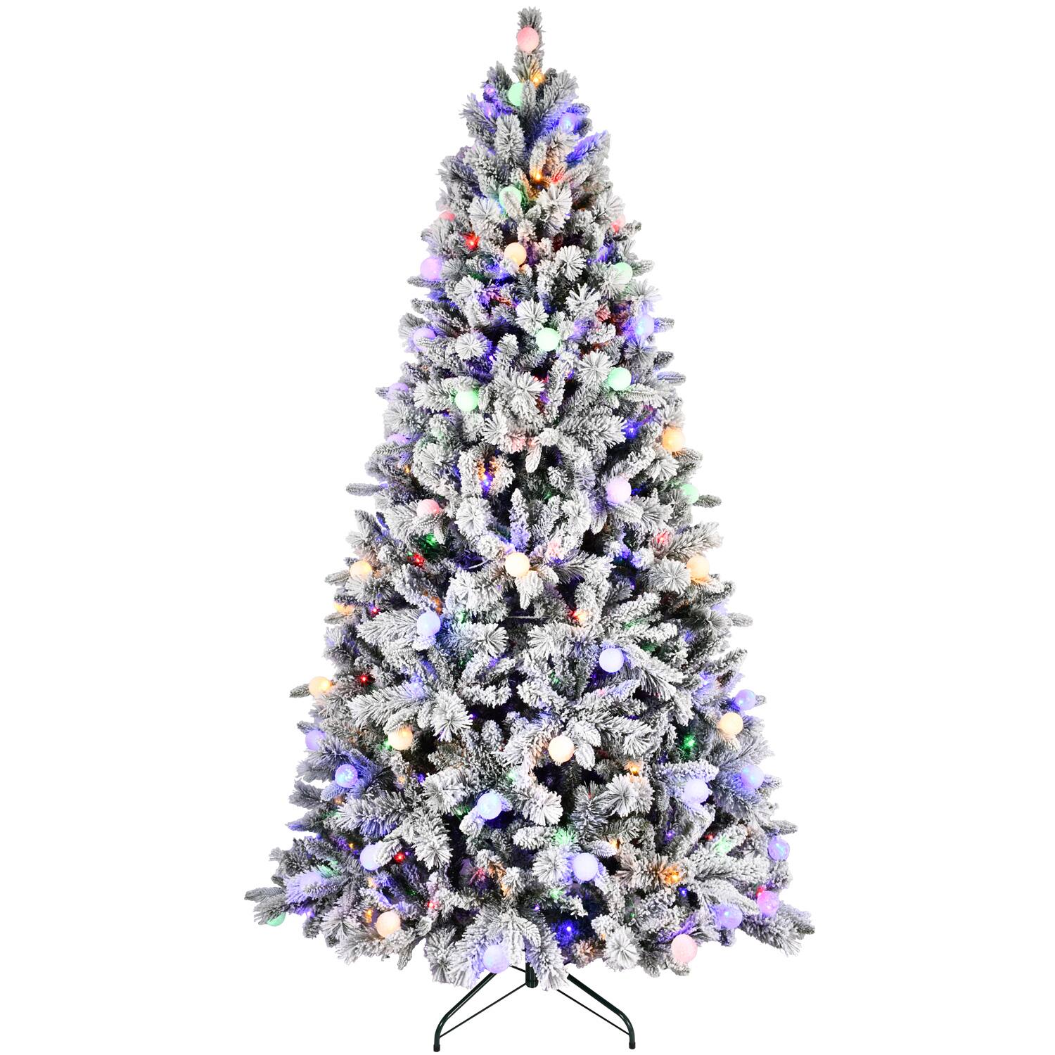 Alt View 4. Spaco - Spaco 8ft Flocked Christmas Tree with Warm White Lights and Hinged Base - Green.