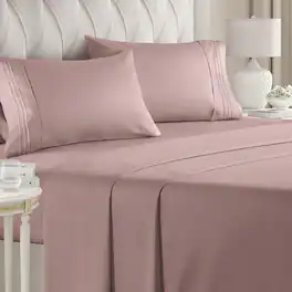 CGK Linens - Luxury Soft 4 Piece Solid Bed Sheet Set - Deep Pocket Fits 8"-16" Mattresses - Full - Mauve