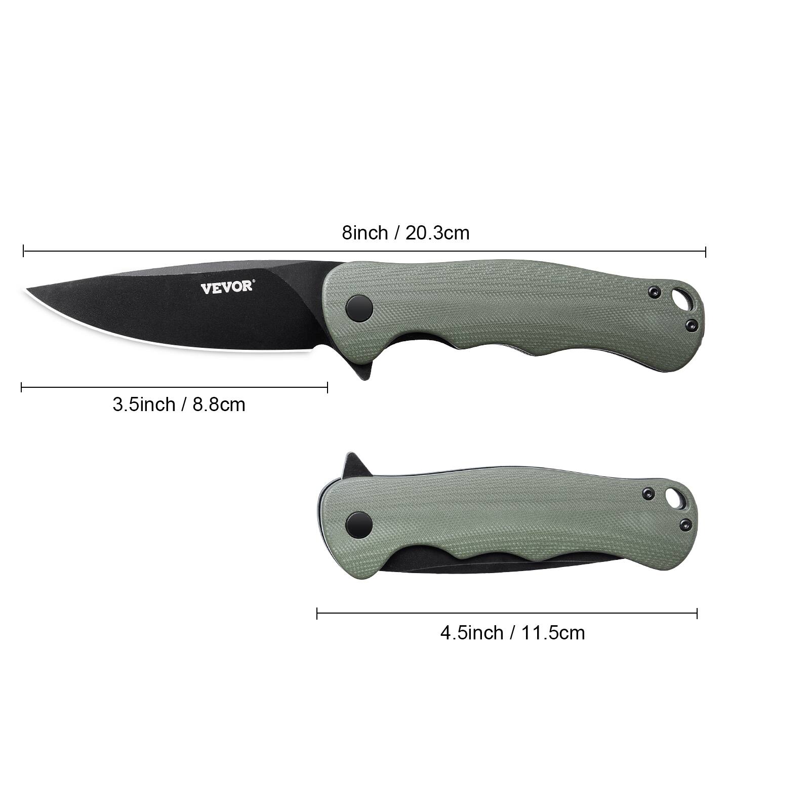 8 inch / 20.3 cm  
3.5 inch / 8.8 cm  
4.5 inch / 11.5 cm