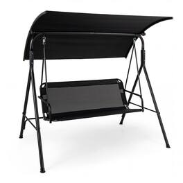Costway - 3-Seat Patio Swing Chair with Adjustable Canopy, 800 lbs Heavy-Duty Metal Frame - Black