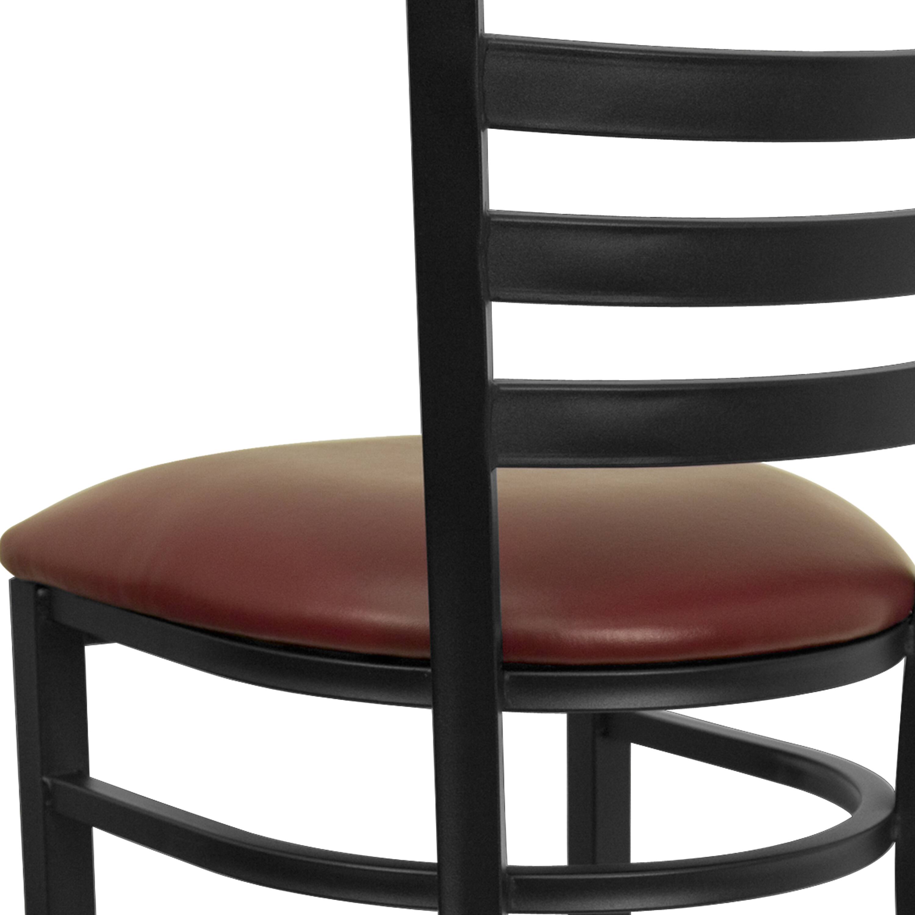 Alt View 9. Emma + Oliver - Ladder Back Metal Restaurant Dining Barstool - Burgundy Vinyl Seat/Black Metal Frame.