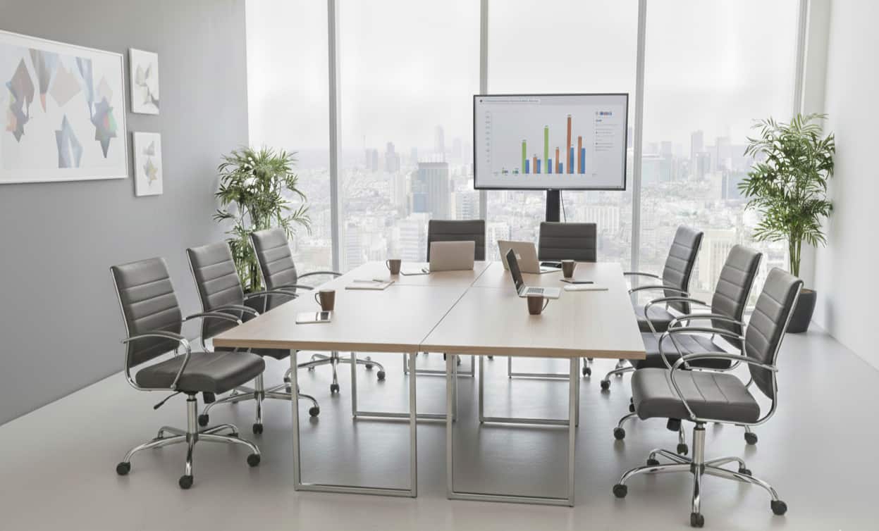 LeisureMod - Set of 8 Benmar Modern Leather Upholstered Office Desk Chair with Swivel Seat with Smooth-Rolling Casters - Gray price history on PriceWatchPro