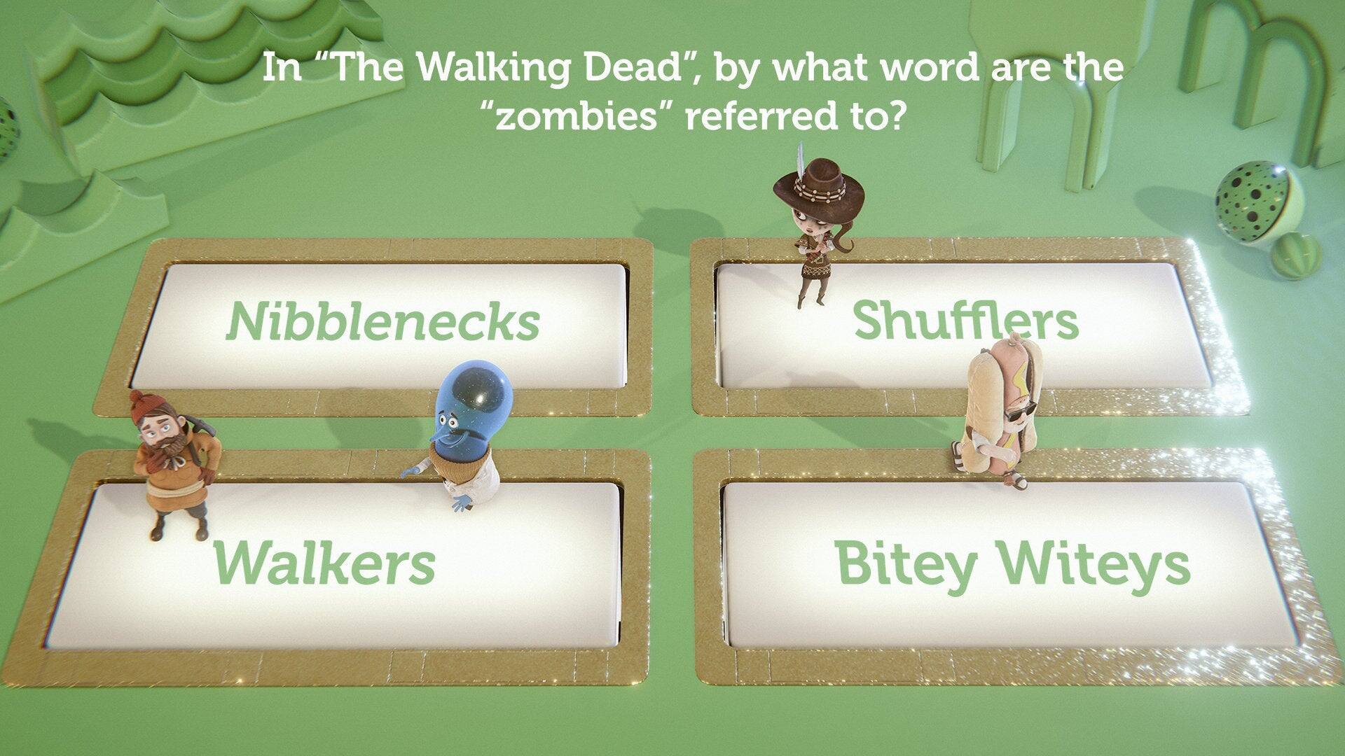 In "The Walking Dead", by what word are the "zombies" referred to? Nibblenecks Shufflers Walkers Bitey Witeys